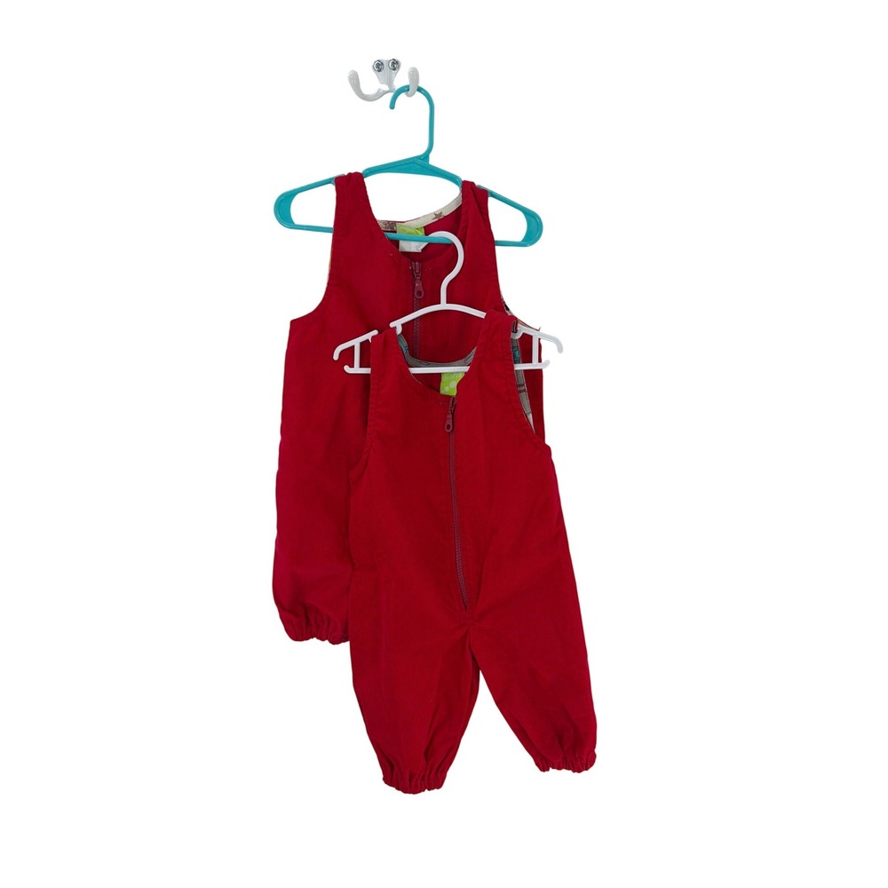 SnoPea Red Corduroy Overalls Toddler 12M Zipper Front Cotton 4625 Set of 2